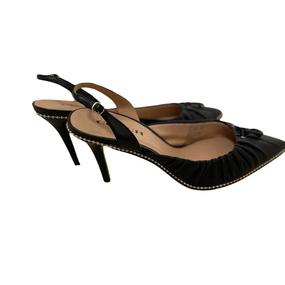 Coach Black Heels with Decorative Bow - Picture 3 of 4